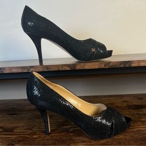 Kate Spade Billie Pumps Italy Sparkle Peep Toe Criss‎ Cross 3.5" Heel Women's 8